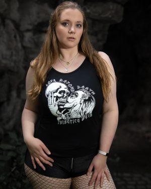 alt="Feminines Tank Top Love Girl – leichtes schwarzes Damen-Tanktop von Tributica SizeS-3XL"