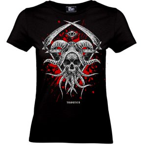 alt="Eye of Evil Girlie Shirt Red Version – Vorderseite von Tributica Streetwear"