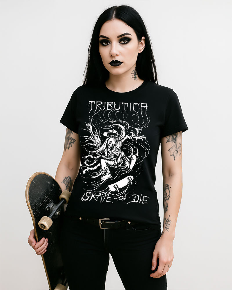 Skate or die Girlie Shirt alt="Skate or Die Girlie Shirt von Tributica Streetwear – Vorderansicht"