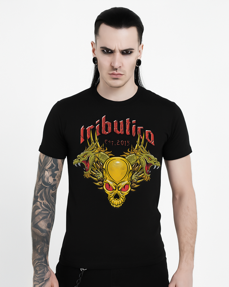 Dragon Unisex alt="Dragon Unisex-Shirt von Tributica Streetwear – Bio T-Shirt in Schwarz mit Drachenmotiv"