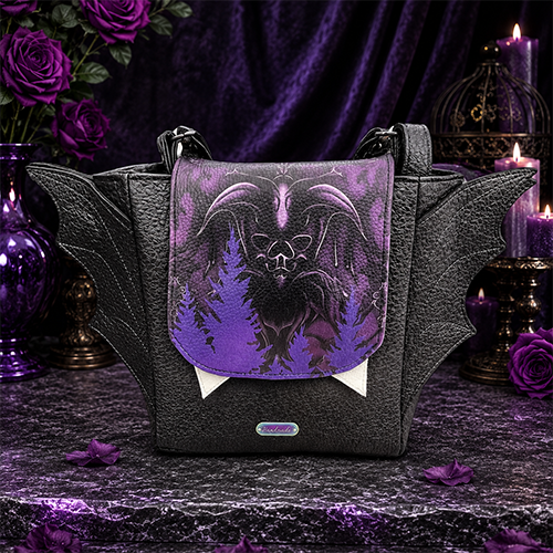Fledermaustasche Fledermaustasche von Enomis Manufaktur – 100 % Handmade in Schwarz/Lila. Außergewöhnliche Gothic Handtasche aus Kunstleder mit Fledermaus-Design.